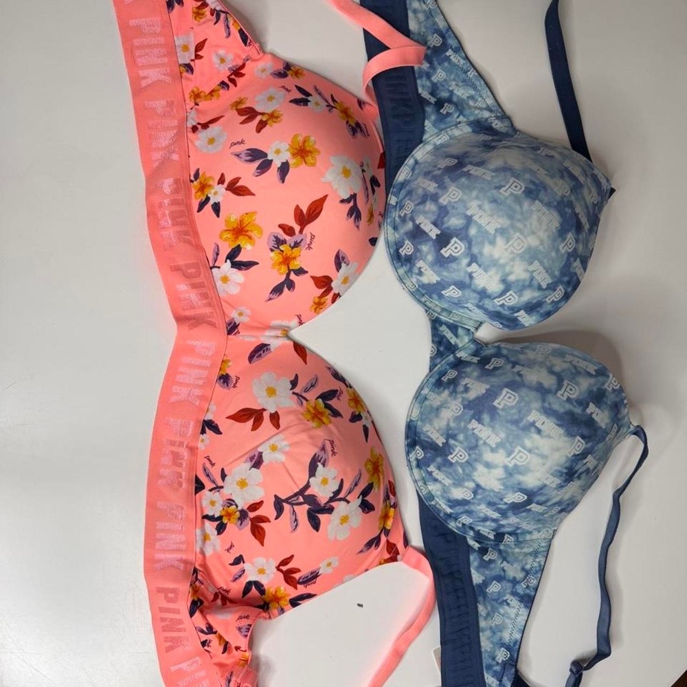 Victoria's Secret PINK 36DD Push Up Bras Floral Tie Dye Y2K Set of 2 Bundle
